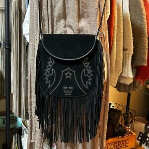Fringed Black Crossbody Bag
